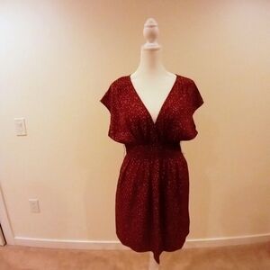 Elegant Burgundy Midi Dress with Polka Dots